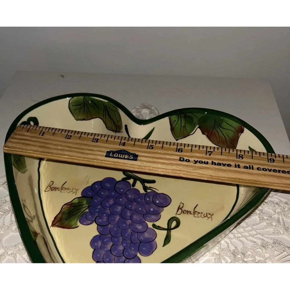 Baum Bros Style Eyes Grape Writing Collection Heart Shaped Ceramic Serving Bowl